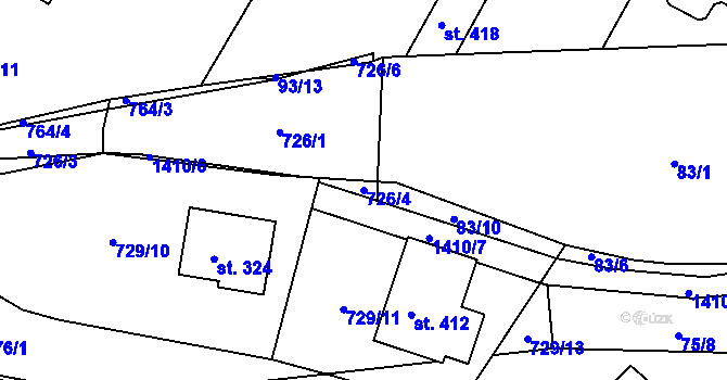 Parcela st. 726/4 v KÚ Jiřice u Humpolce, Katastrální mapa
