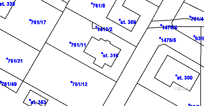 Parcela st. 316 v KÚ Jiřice u Humpolce, Katastrální mapa