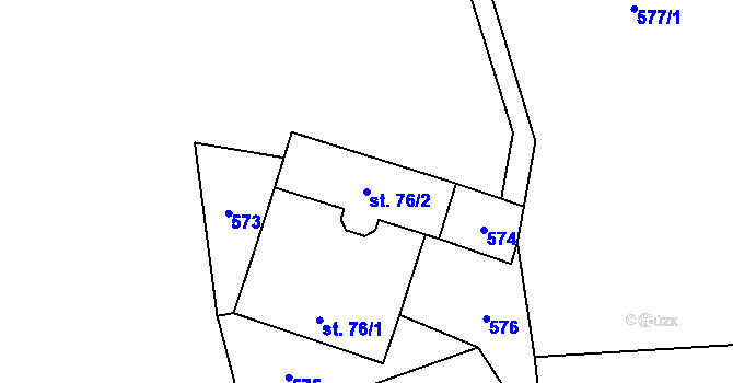 Parcela st. 76/2 v KÚ Jiřice u Humpolce, Katastrální mapa