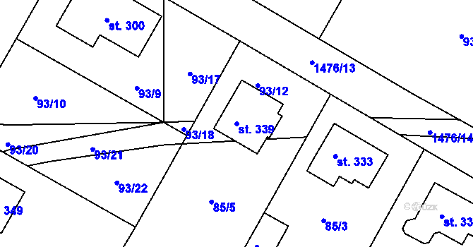 Parcela st. 339 v KÚ Jiřice u Humpolce, Katastrální mapa