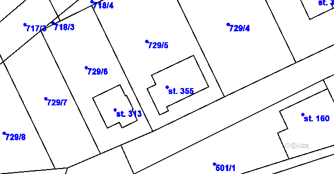 Parcela st. 355 v KÚ Jiřice u Humpolce, Katastrální mapa