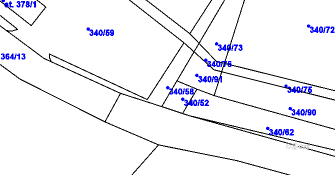 Parcela st. 340/58 v KÚ Jiřice u Humpolce, Katastrální mapa