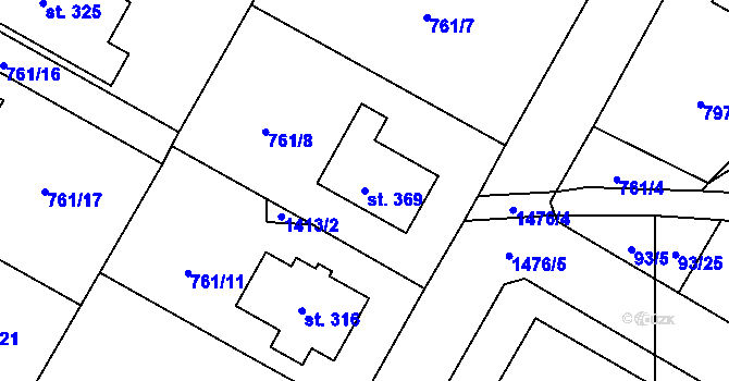 Parcela st. 369 v KÚ Jiřice u Humpolce, Katastrální mapa
