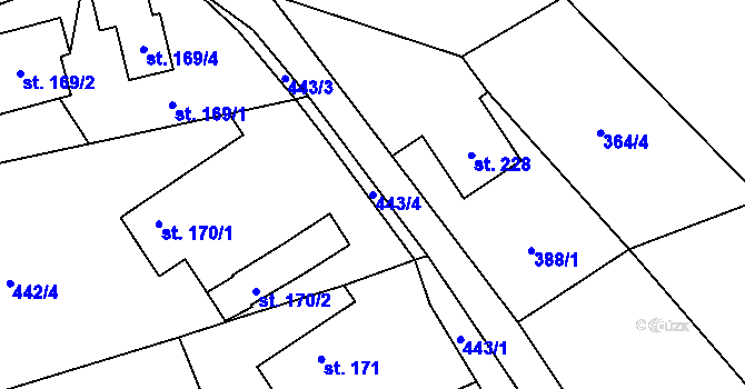 Parcela st. 443/4 v KÚ Jiřice u Humpolce, Katastrální mapa