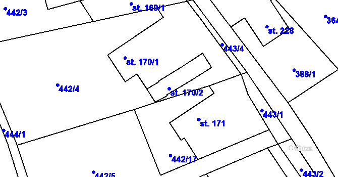 Parcela st. 170/2 v KÚ Jiřice u Humpolce, Katastrální mapa