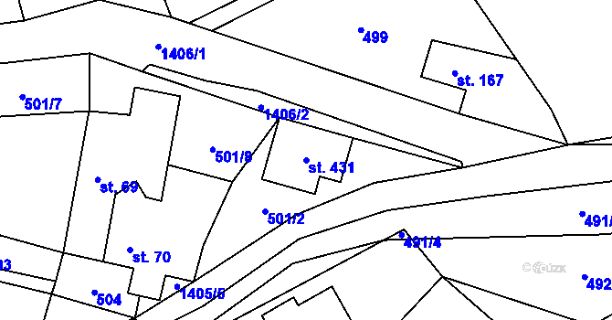 Parcela st. 431 v KÚ Jiřice u Humpolce, Katastrální mapa