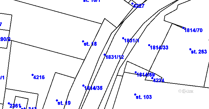 Parcela st. 1831/12 v KÚ Jiřice u Miroslavi, Katastrální mapa