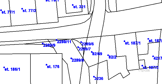 Parcela st. 2289/6 v KÚ Jiřice u Miroslavi, Katastrální mapa