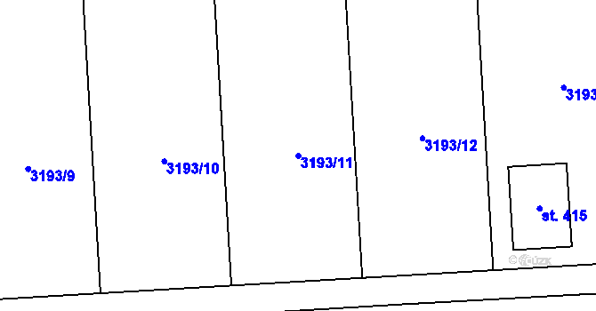 Parcela st. 3193/11 v KÚ Jiřice u Miroslavi, Katastrální mapa