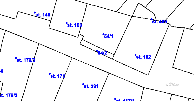 Parcela st. 54/2 v KÚ Jiřice u Miroslavi, Katastrální mapa