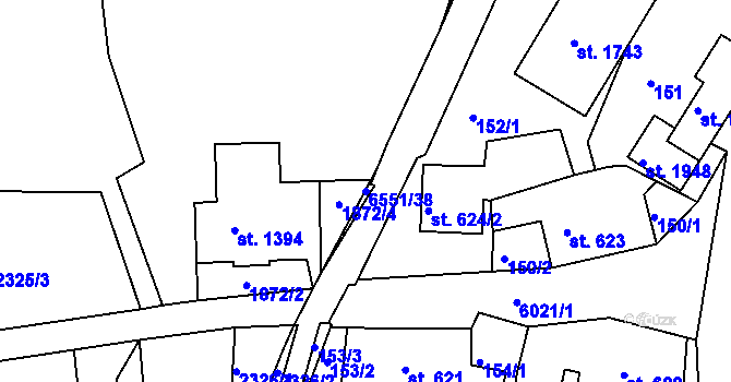 Parcela st. 6551/38 v KÚ Jiříkov, Katastrální mapa