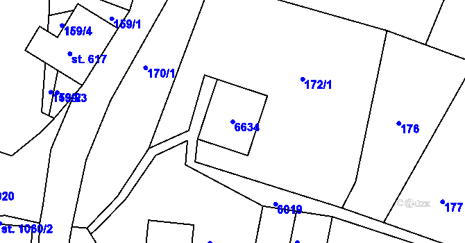 Parcela st. 6634 v KÚ Jiříkov, Katastrální mapa