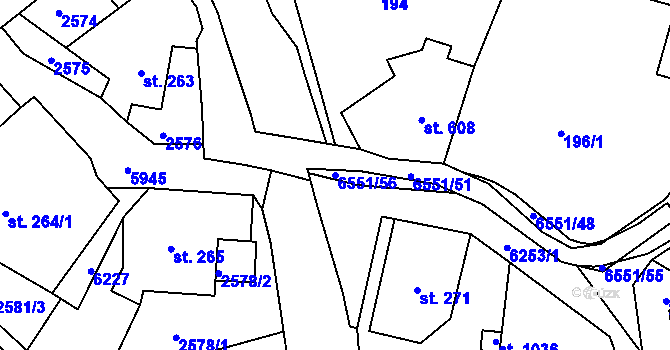 Parcela st. 6551/56 v KÚ Jiříkov, Katastrální mapa