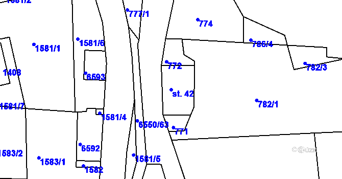 Parcela st. 42 v KÚ Jiříkov, Katastrální mapa