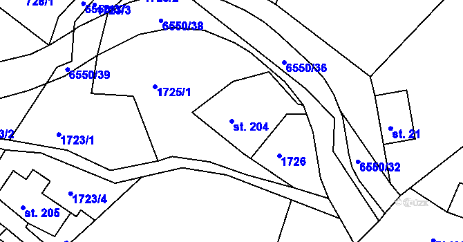 Parcela st. 204 v KÚ Jiříkov, Katastrální mapa