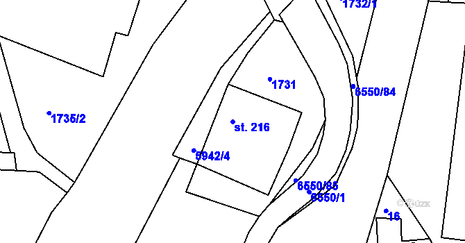 Parcela st. 216 v KÚ Jiříkov, Katastrální mapa