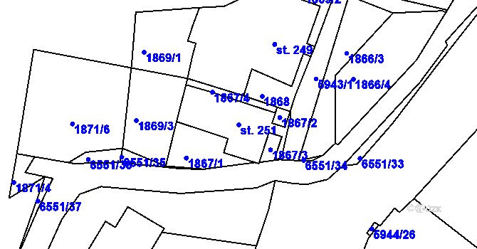 Parcela st. 251 v KÚ Jiříkov, Katastrální mapa