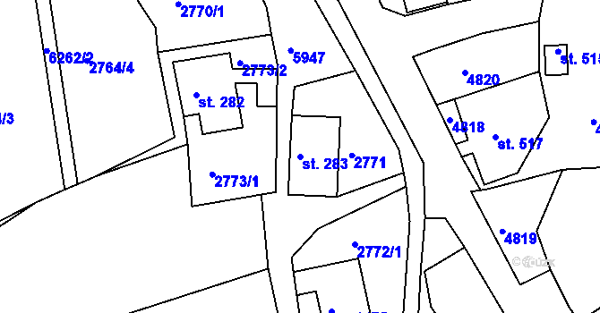 Parcela st. 283 v KÚ Jiříkov, Katastrální mapa