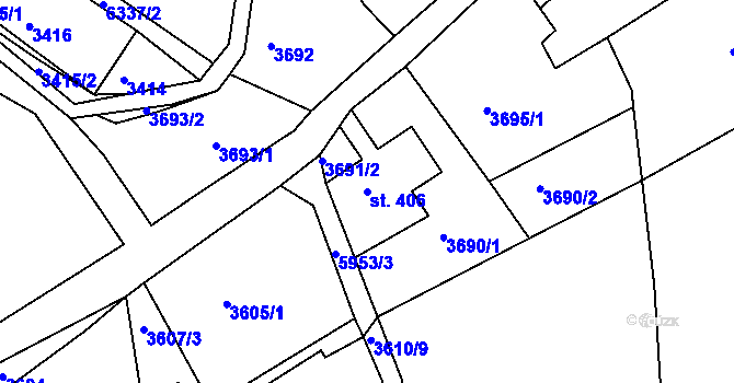 Parcela st. 406 v KÚ Jiříkov, Katastrální mapa