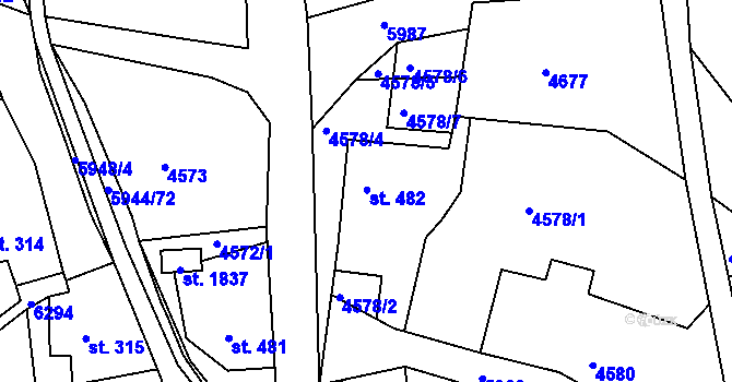 Parcela st. 482 v KÚ Jiříkov, Katastrální mapa