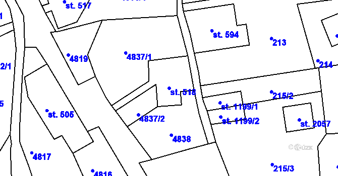 Parcela st. 518 v KÚ Jiříkov, Katastrální mapa