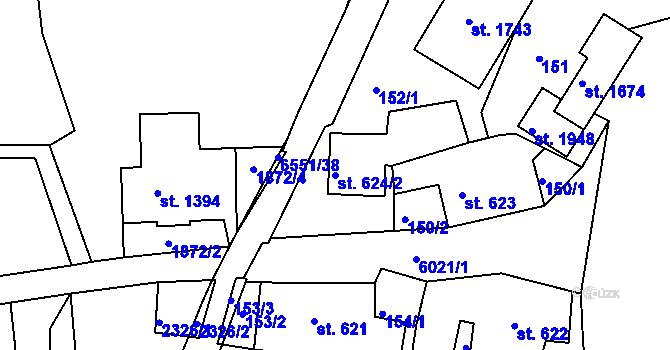 Parcela st. 624/2 v KÚ Jiříkov, Katastrální mapa