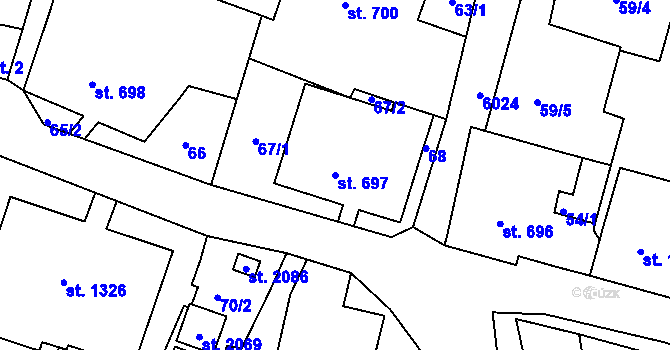Parcela st. 697 v KÚ Jiříkov, Katastrální mapa