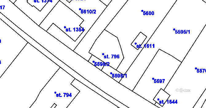 Parcela st. 796 v KÚ Jiříkov, Katastrální mapa