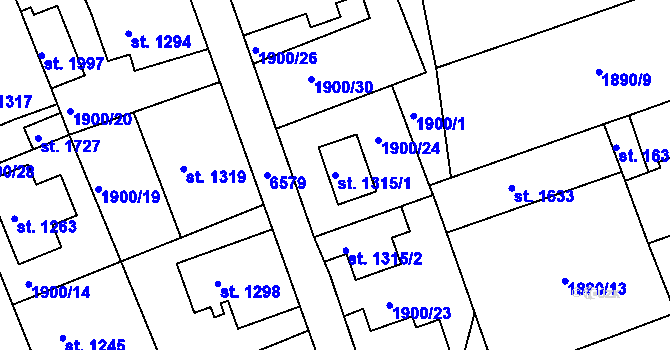 Parcela st. 1315/1 v KÚ Jiříkov, Katastrální mapa