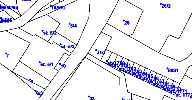 Parcela st. 31/1 v KÚ Jiříkov, Katastrální mapa