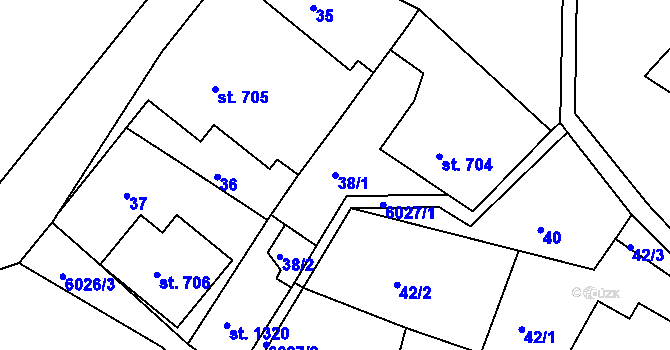 Parcela st. 38/1 v KÚ Jiříkov, Katastrální mapa