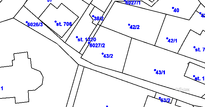 Parcela st. 43/2 v KÚ Jiříkov, Katastrální mapa