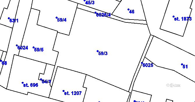 Parcela st. 59/3 v KÚ Jiříkov, Katastrální mapa