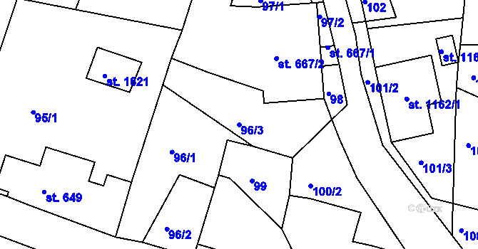 Parcela st. 96/3 v KÚ Jiříkov, Katastrální mapa