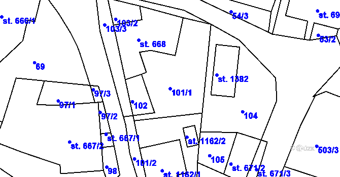 Parcela st. 101/1 v KÚ Jiříkov, Katastrální mapa