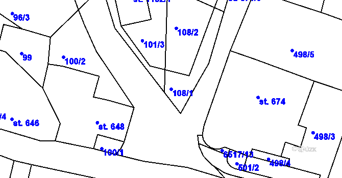 Parcela st. 108/1 v KÚ Jiříkov, Katastrální mapa
