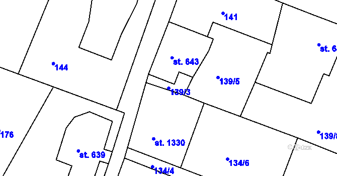 Parcela st. 139/3 v KÚ Jiříkov, Katastrální mapa