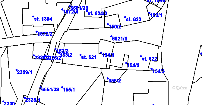 Parcela st. 154/1 v KÚ Jiříkov, Katastrální mapa