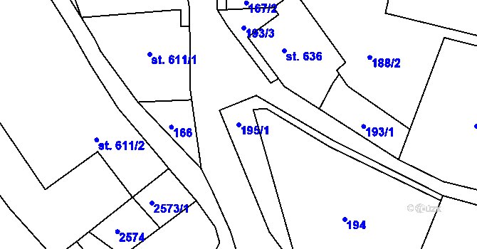 Parcela st. 195/1 v KÚ Jiříkov, Katastrální mapa