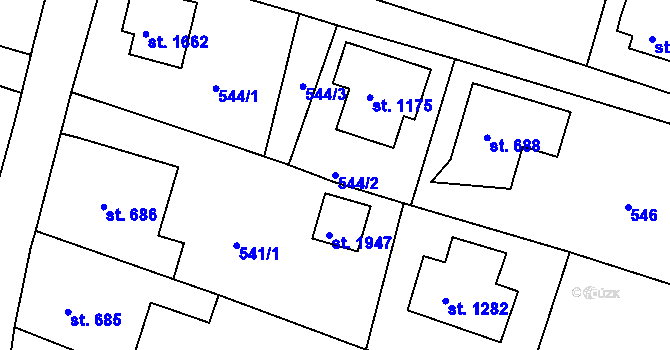 Parcela st. 544/2 v KÚ Jiříkov, Katastrální mapa