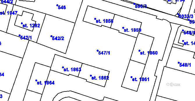 Parcela st. 547/1 v KÚ Jiříkov, Katastrální mapa