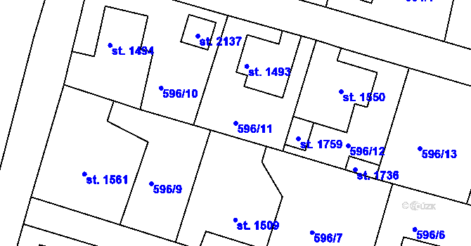 Parcela st. 596/11 v KÚ Jiříkov, Katastrální mapa