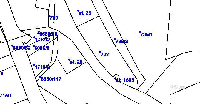 Parcela st. 732 v KÚ Jiříkov, Katastrální mapa