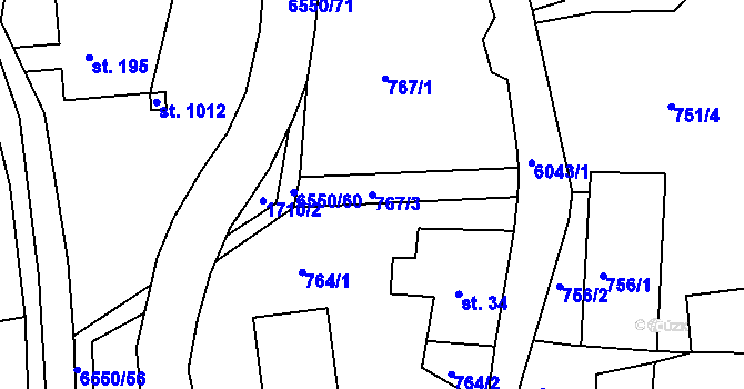 Parcela st. 767/3 v KÚ Jiříkov, Katastrální mapa