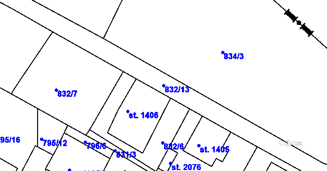 Parcela st. 832/13 v KÚ Jiříkov, Katastrální mapa