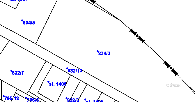 Parcela st. 834/3 v KÚ Jiříkov, Katastrální mapa