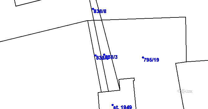 Parcela st. 838/3 v KÚ Jiříkov, Katastrální mapa