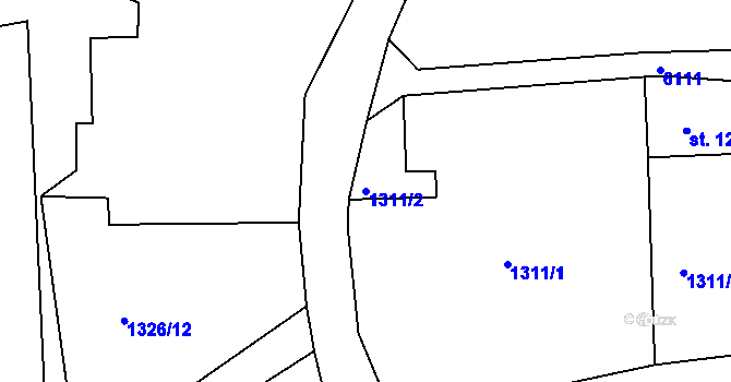 Parcela st. 1311/2 v KÚ Jiříkov, Katastrální mapa