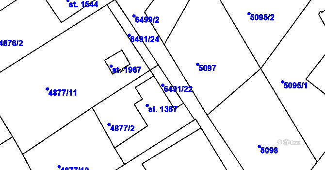 Parcela st. 6491/22 v KÚ Jiříkov, Katastrální mapa
