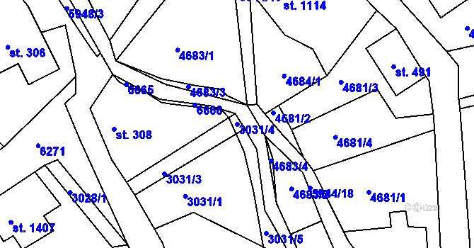 Parcela st. 3031/4 v KÚ Jiříkov, Katastrální mapa